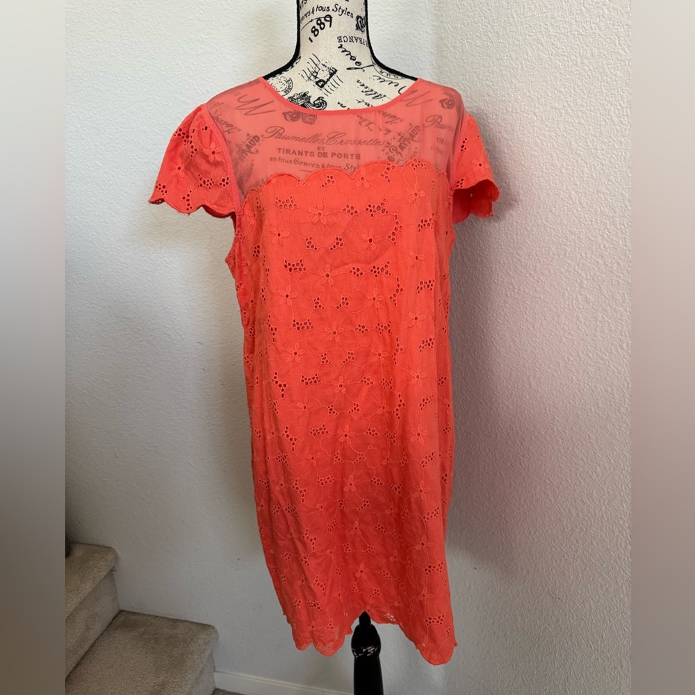 Free People Coral Eyelet Shift Dress